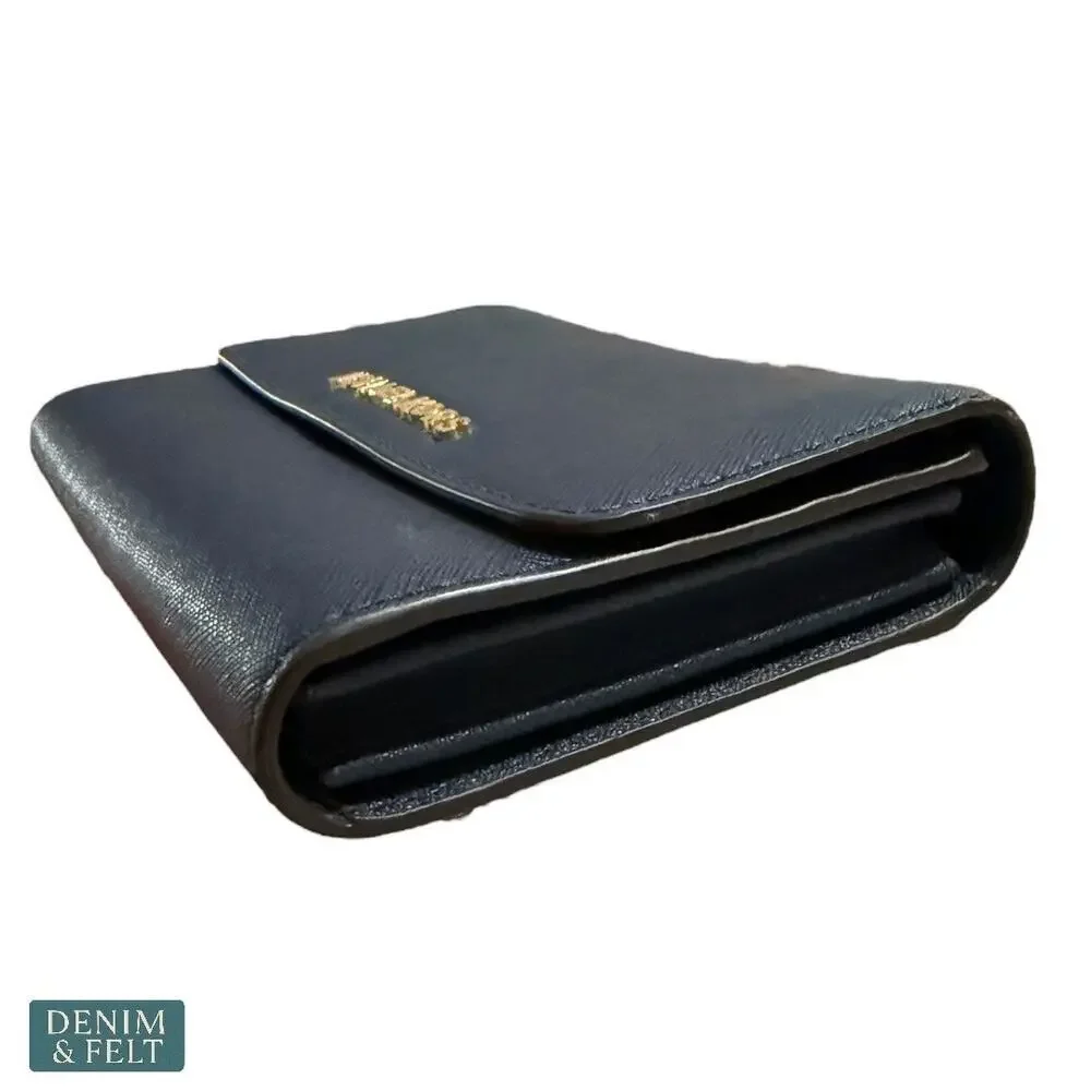 Michael Kors Navy Blue Saffiano Leather Wallet with Gold‎ Hardware Classic